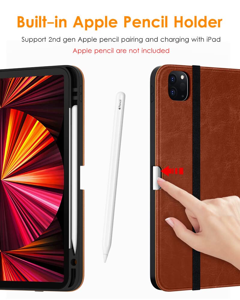 DTTO Case for iPad Pro 11 Inch 4th / 3rd / 2nd / 1st Generation 2022/2021/2020/2018,Premium PU Leather Folio Stand Cover with Hand Strap, Auto Wake/Sleep,Multiple Viewing Angles, Brown - Image 4