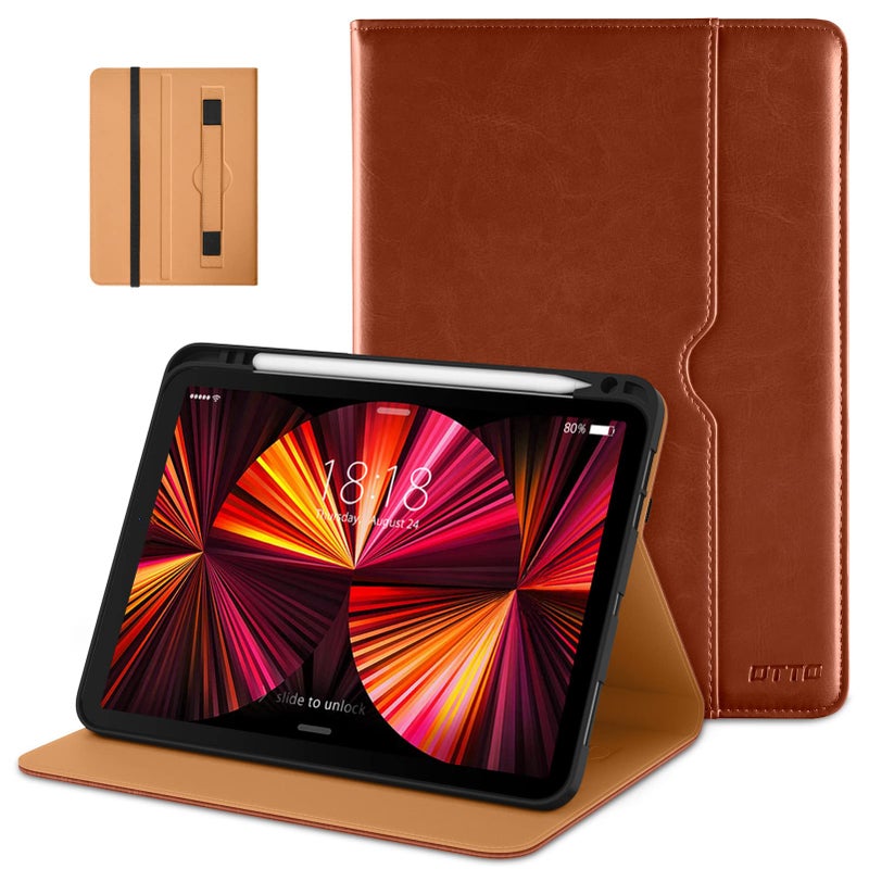 DTTO Case for iPad Pro 11 Inch 4th / 3rd / 2nd / 1st Generation 2022/2021/2020/2018,Premium PU Leather Folio Stand Cover with Hand Strap, Auto Wake/Sleep,Multiple Viewing Angles, Brown - Image 1