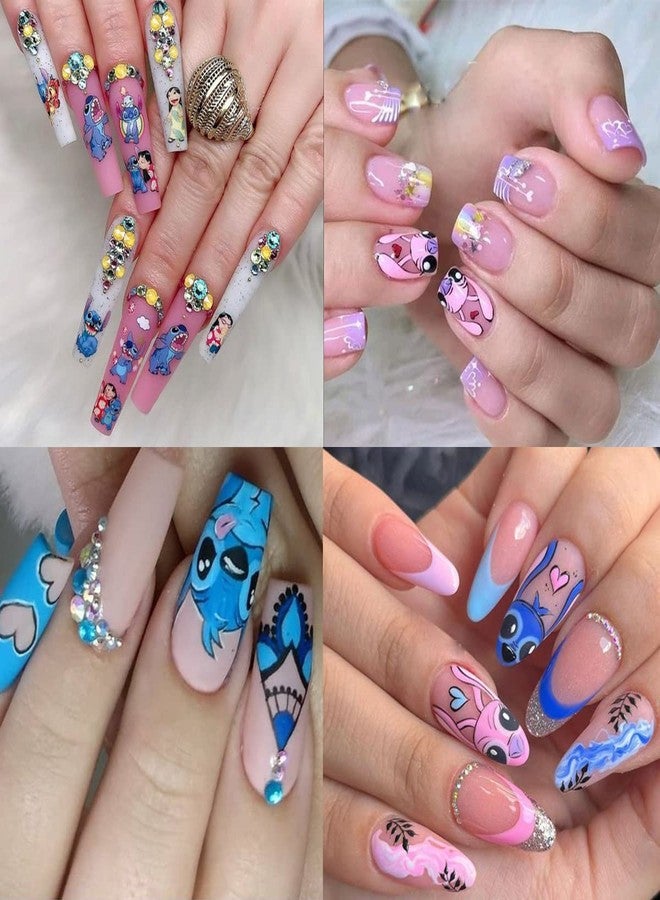 YKLWNN 4 Sheets Cute Cartoon Nail Art Stickers - 3D Self Adhesive Designer Nail Decals for Women & Girls - Kawaii DIY Manicure - Image 2