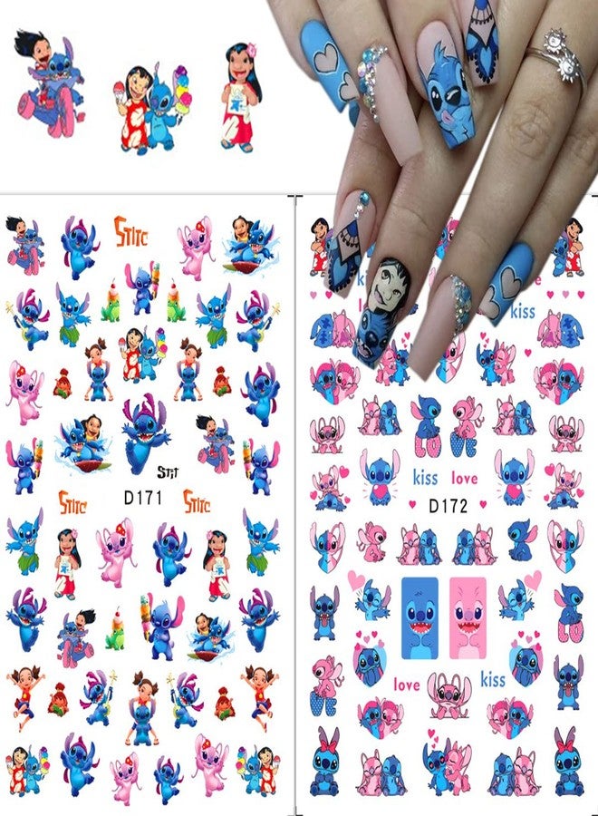 YKLWNN 4 Sheets Cute Cartoon Nail Art Stickers - 3D Self Adhesive Designer Nail Decals for Women & Girls - Kawaii DIY Manicure - Image 3