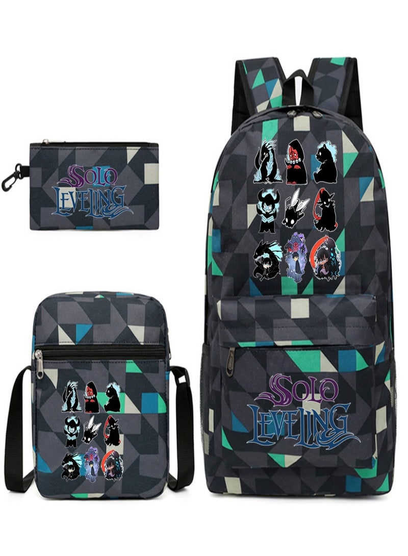 Solo leveling Children Backpack Schoolbag Teen Student School Book bag with Lunch Box Pen Case 3 in 1 for Kids