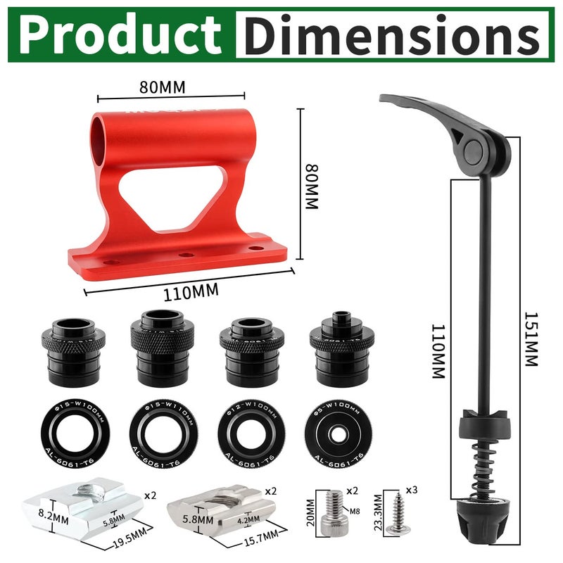 MUQZI Quick Release Fork Mount, Bike Car Roof Mount Rack Road Bicycle Fork Block Thru Axle Wheel Holder, Truck Bed Fork Mount with Installation Adapters MTB Tire Holder Rack Mount, Red - Image 5