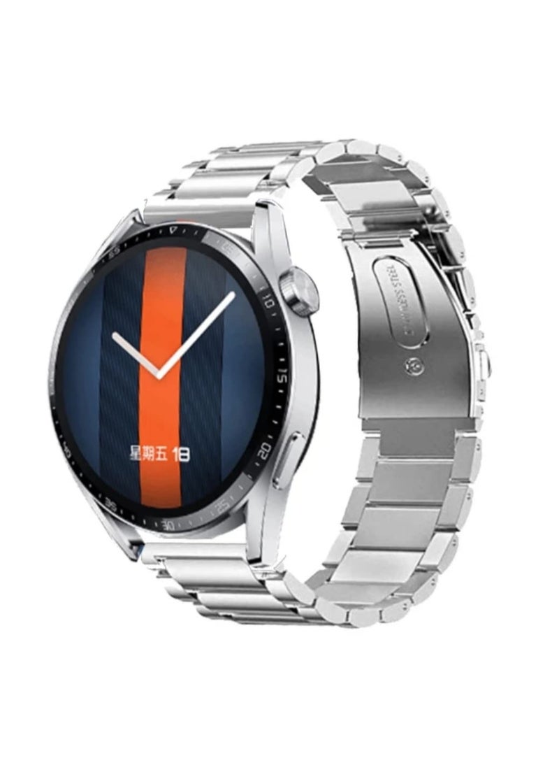 Stainless Steel Adjustable Strap Compatible with Huawei Watch Ultimate / GT4 / GT3 / GT2 / Watch Buds – 46mm & 48mm 3-Beads Replacement Band
