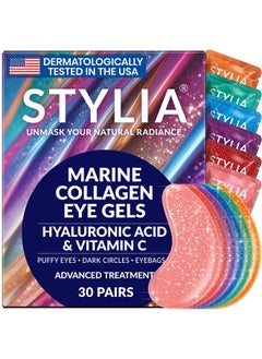 Stylia Under Eye Patches For Dark Circles And Puffy Eyes (30 Pairs) Marine Collagen Eye Gel Pads For Puffiness With Vitamin C Hyaluronic Acid And Pearl Extract Eye Mask For Dark Circles And Puffiness  - Image 1