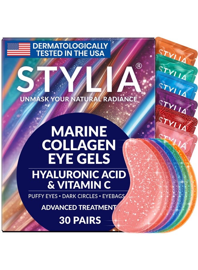 Stylia Under Eye Patches For Dark Circles And Puffy Eyes (30 Pairs) Marine Collagen Eye Gel Pads For Puffiness With Vitamin C Hyaluronic Acid And Pearl Extract Eye Mask For Dark Circles And Puffiness - Image 1