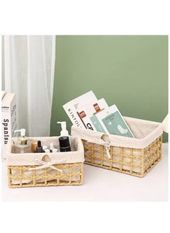 Cozy Nest Set of 3 Eco-Friendly Handwoven Storage Baskets – Durable Rectangular Woven Bins with Sturdy Plastic Frame, Removable Fabric Lining, Decorative Macrame Design for Sundries, Toys, Books, Toiletries, and Elegant Home Organization  - Image 5