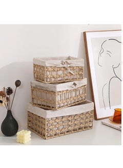 Cozy Nest Set of 3 Eco-Friendly Handwoven Storage Baskets – Durable Rectangular Woven Bins with Sturdy Plastic Frame, Removable Fabric Lining, Decorative Macrame Design for Sundries, Toys, Books, Toiletries, and Elegant Home Organization  - Image 2