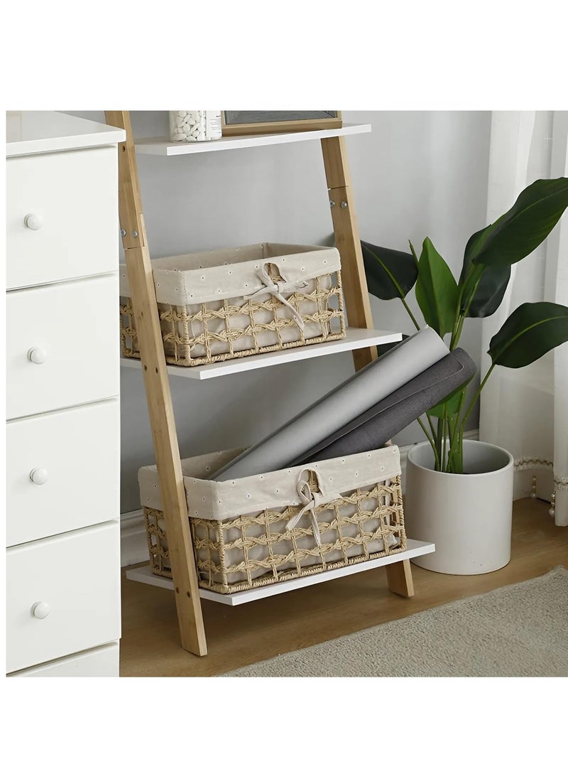 Cozy Nest - Set of 3 Eco-Friendly Handwoven Storage Baskets – Durable Rectangular Woven Bins with Sturdy Plastic Frame, Removable Fabric Lining, Decorative Macrame Design for Sundries, Toys, Books, Toiletries, and Elegant Home Organization - Image 1