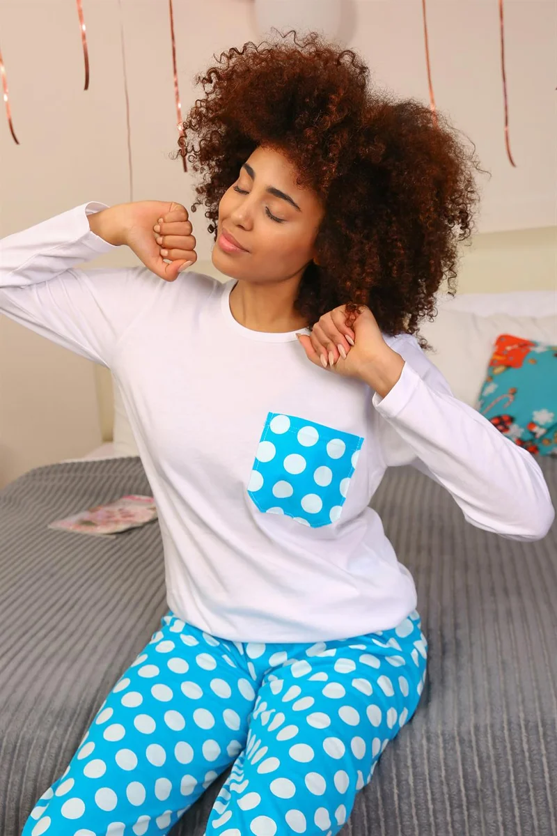اكبينيز Women's Long Sleeve Combed Cotton Pajama Set 4197