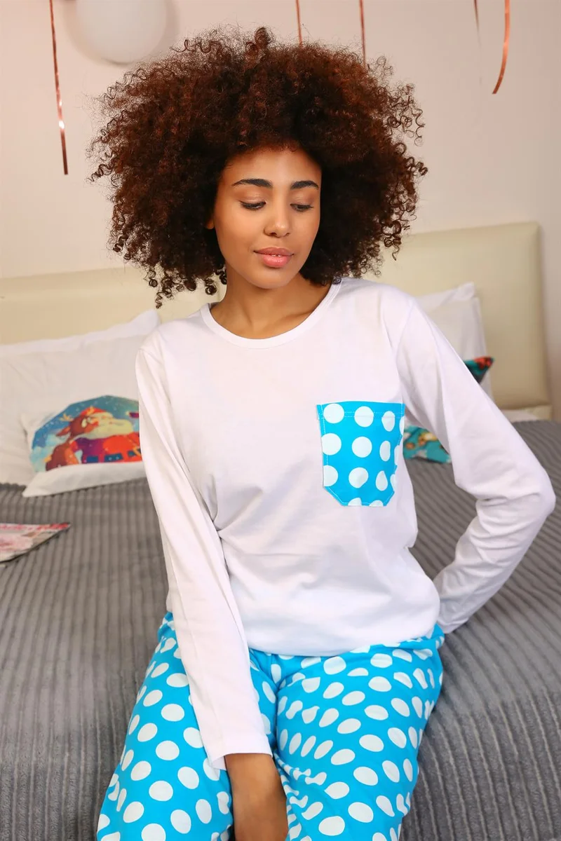 اكبينيز Women's Long Sleeve Combed Cotton Pajama Set 4197