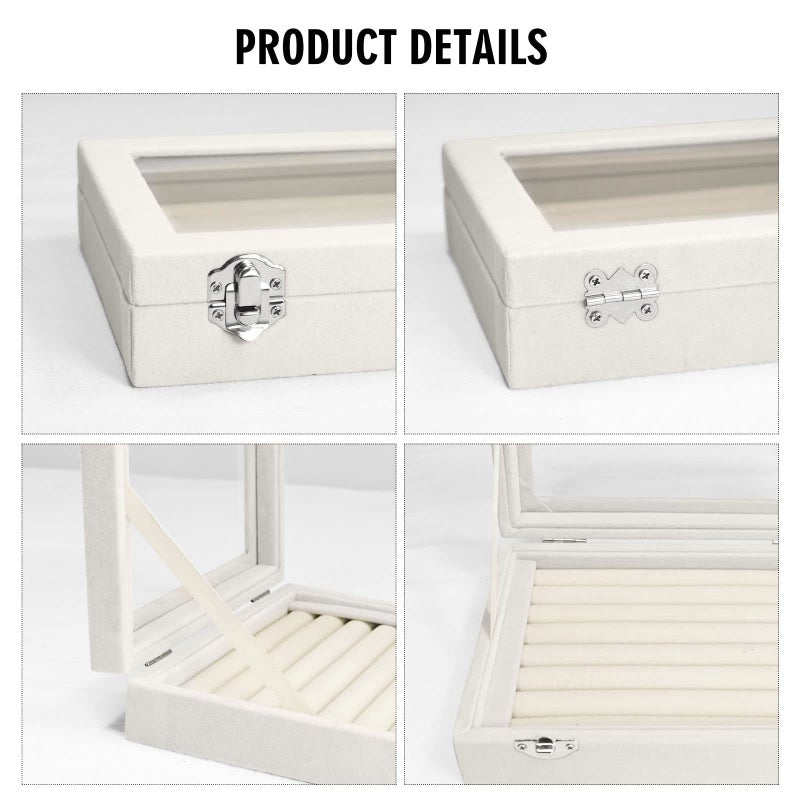 Vicoter Rings Organizer Tray 7 Slots Velvet Jewelry Earring Storage Box with Transparent lid Jewelry Display Case for Girls Wife Mom Women (Beige) - Image 4