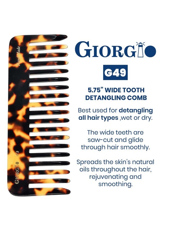 Giorgio G49T Large 5.75 Inch Hair Detangling Comb, Wide Teeth for Thick Curly Wavy Hair. Long Hair Detangler Comb For Wet and Dry. Handmade of Quality Cellulose, Saw-Cut, Hand Polished (G49 Tokyo) - Image 2