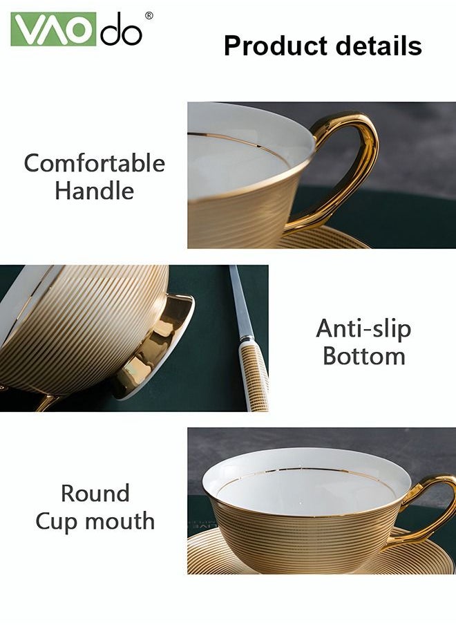 2PCS Coffee and Saucer Set with Spoon Thin Through Bone China Hand Painted Gold Black Tea Teacup Afternoon Teacup and Saucer Spoon Set Gold
