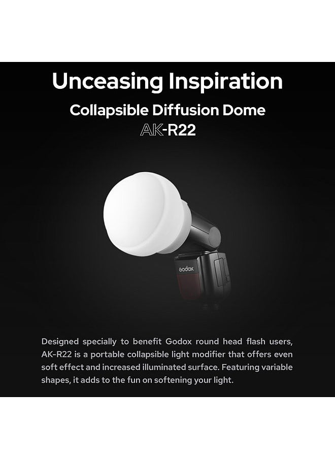 Godox - Godox AK-R22 Collapsible Silicone Photography Diffuser Dome for V1 Series Flashes AD100PRO AD200PRO (with H200R) Studio Photography Portrait Live Stream - Image 1