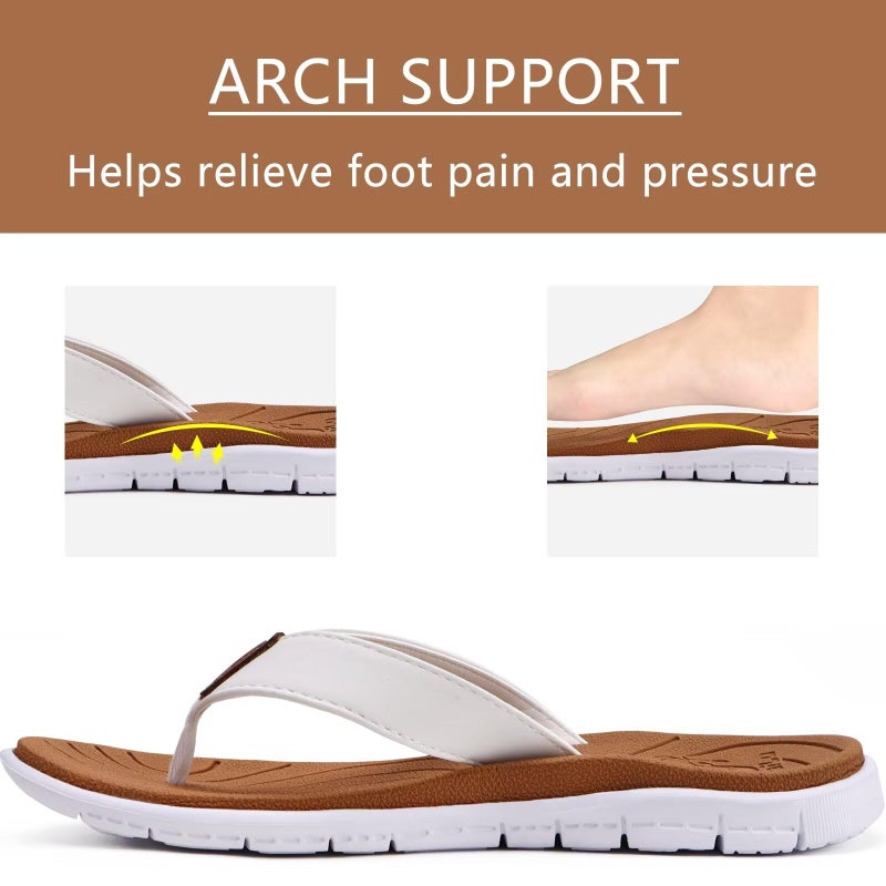 KuaiLu Casual Flip Flops for Women Comfortable Yoga Mat Arch Support Cushion Leather Slides Summer Beach Pool Outfits Flats Walking Thong Sandals Slip on Travel Essentials Orthotic Shoes Khaki Size 7 - Image 3