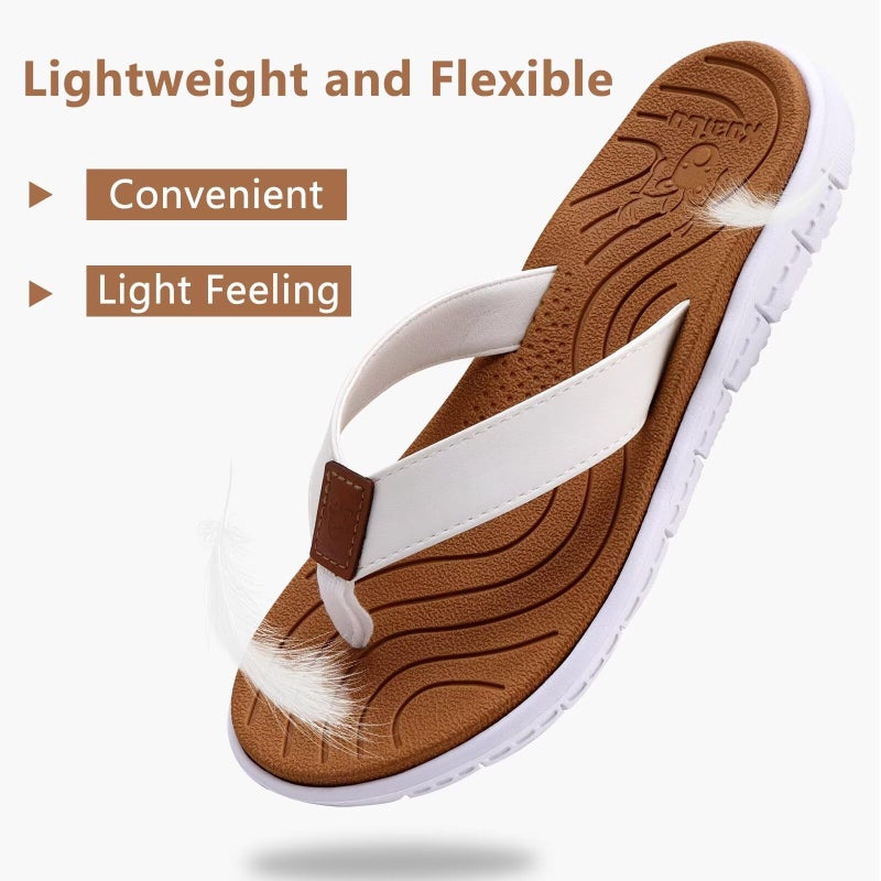 KuaiLu Casual Flip Flops for Women Comfortable Yoga Mat Arch Support Cushion Leather Slides Summer Beach Pool Outfits Flats Walking Thong Sandals Slip on Travel Essentials Orthotic Shoes Khaki Size 7 - Image 4