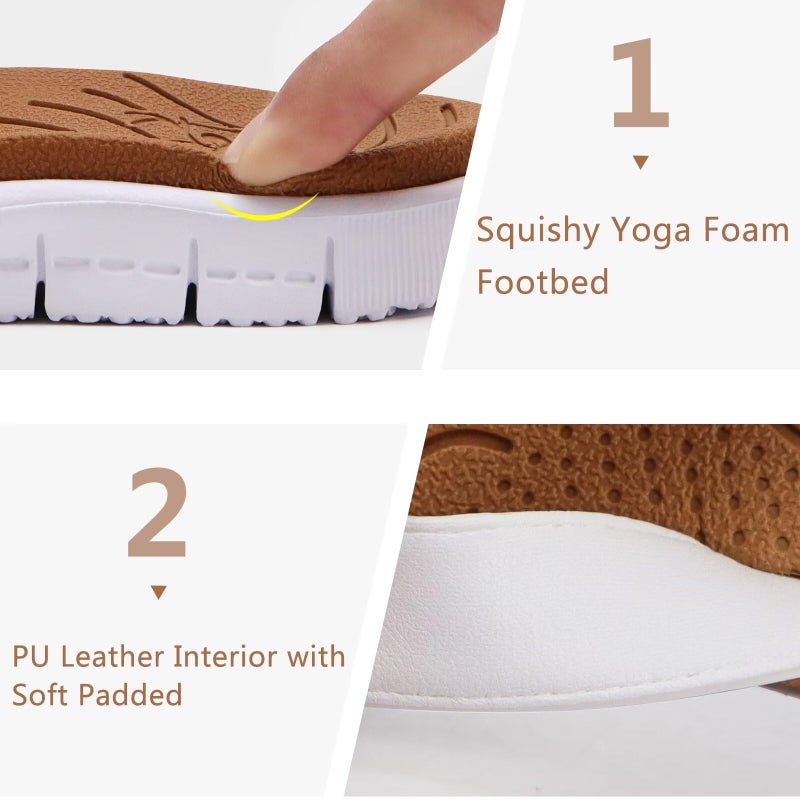 KuaiLu Casual Flip Flops for Women Comfortable Yoga Mat Arch Support Cushion Leather Slides Summer Beach Pool Outfits Flats Walking Thong Sandals Slip on Travel Essentials Orthotic Shoes Khaki Size 7 - Image 5