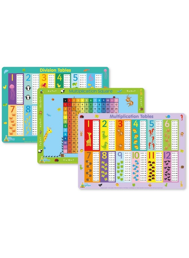 Little Wigwam Numeracy 2 Placemat Pack - Set of 3 Educational Placemats - Multiplication Tables, Division Tables, Multiplication Square