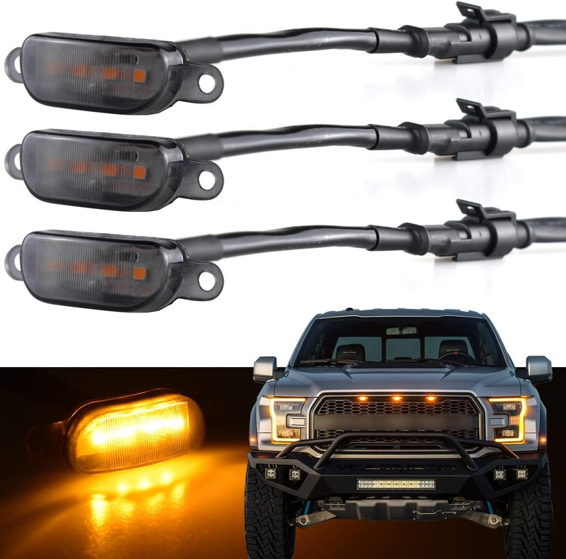 Boigoo Front Grille Lights Compatible for 2004-2019 Ford F-150 Raptor & 2013-2018 Dodge Ram 1500 Raptor Style Aftermarket Grilles, Cars Grid Decorative LED (Yellow Light Smoked Lens) - Image 1