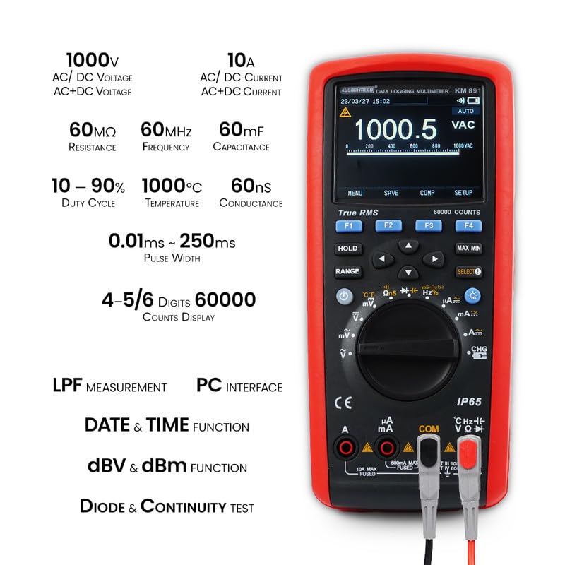 KUSAM-MECO KUSAMMECO 456 Digit 60000 Counts Autoranging True RMS Digital Multimeter With Datalogging and PC Interface KM 891Upto 600000 Counts 1 Year Warranty  - Image 4