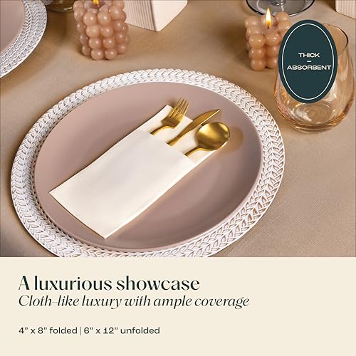 Servietto Disposable Linen-Feel Dinner Napkins With Built-in Flatware Pocket, 50-Pack CHAMPAGNE Prefolded Cloth Like Paper Napkins For Wedding, Dinner Or Party - Image 3