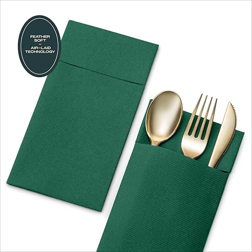 Servietto Disposable Linen-Feel Dinner Napkins With Built-in Flatware Pocket, 50-Pack CHAMPAGNE Prefolded Cloth Like Paper Napkins For Wedding, Dinner Or Party - Image 4