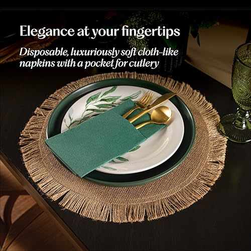 Servietto Disposable Linen-Feel Dinner Napkins With Built-in Flatware Pocket, 50-Pack CHAMPAGNE Prefolded Cloth Like Paper Napkins For Wedding, Dinner Or Party - Image 2