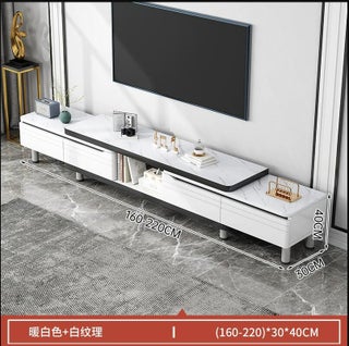 Modern Minimalist TV Stand Coffee Table Set DSG009302 bidirectional telescopic (160-220)cm [Warm White + white texture - pzsku/ZB3711B31F1A87B5F72BDZ/45/_/1723119170/057c9559-d13b-4343-a22f-c38e319a5246