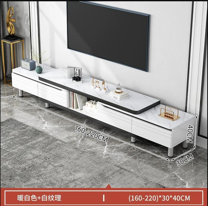 Modern Minimalist TV Stand Coffee Table Set DSG009302 bidirectional telescopic (160-220)cm [Warm White + white texture