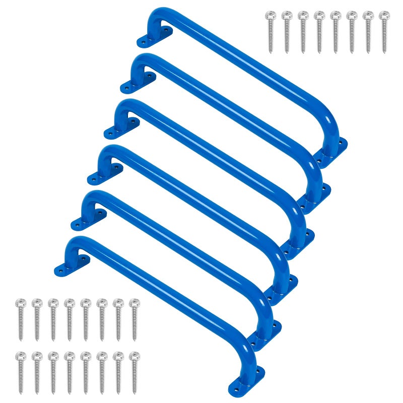 Purife 17 Inch 6 Pieces Blue Metal Safety Handles for Outdoor Playground Playset Accessories Handles Swing Sets Attachment Grab Bars Kids Hand Grips Monkey Bar for Indoor Play Structure - Image 2