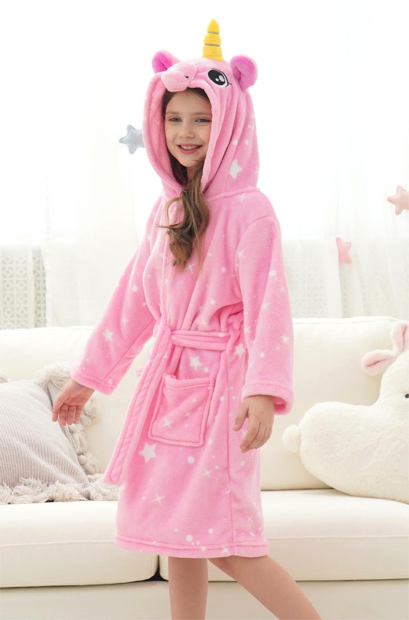 doctor_unicorn Doctor Unicorn Girls Fleece Hooded Robe Toddler Warm Fuzzy Bathrobe Pink 5-6 Years - Image 5