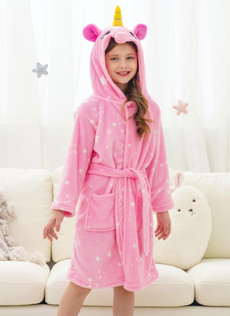 doctor_unicorn Doctor Unicorn Girls Fleece Hooded Robe Toddler Warm Fuzzy Bathrobe Pink 5-6 Years - Image 3
