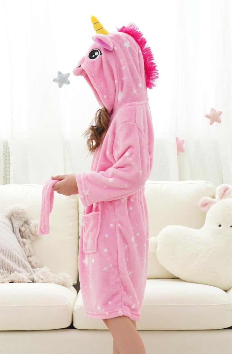 doctor_unicorn Doctor Unicorn Girls Fleece Hooded Robe Toddler Warm Fuzzy Bathrobe Pink 5-6 Years - Image 4