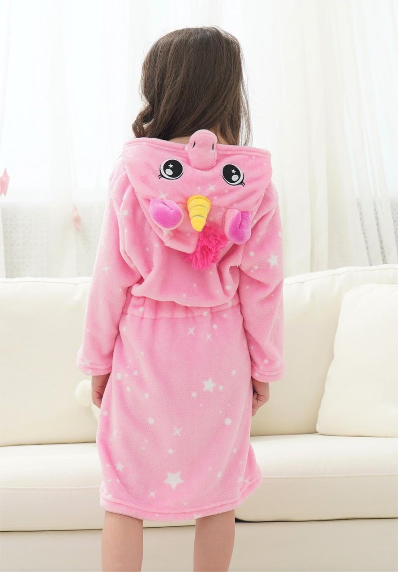 doctor_unicorn Doctor Unicorn Girls Fleece Hooded Robe Toddler Warm Fuzzy Bathrobe Pink 5-6 Years - Image 2