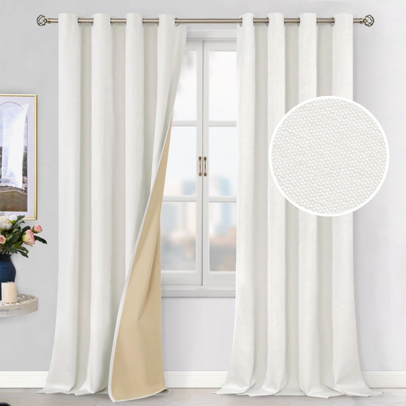 BGment 96 Inch Curtains 2 Panels Set Off White Total Blackout Curtains for Living Room Faux Linen Grommet Thermal Insulated Privacy Soundproof Extra Long Window Drapes for Bedroom Each 52 Inches Wide