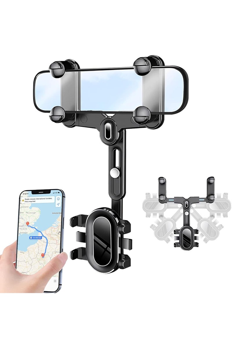 بلان A حامل موبايل لمراية الصالون في السيارة - متعدد الزوايا قابل للتدوير 360° والتعديل، بـ4 مشابك تثبيت مطورة، متوافق مع جميع أنواع الهواتف والمرايا الخلفية الكبيرة - Image 2