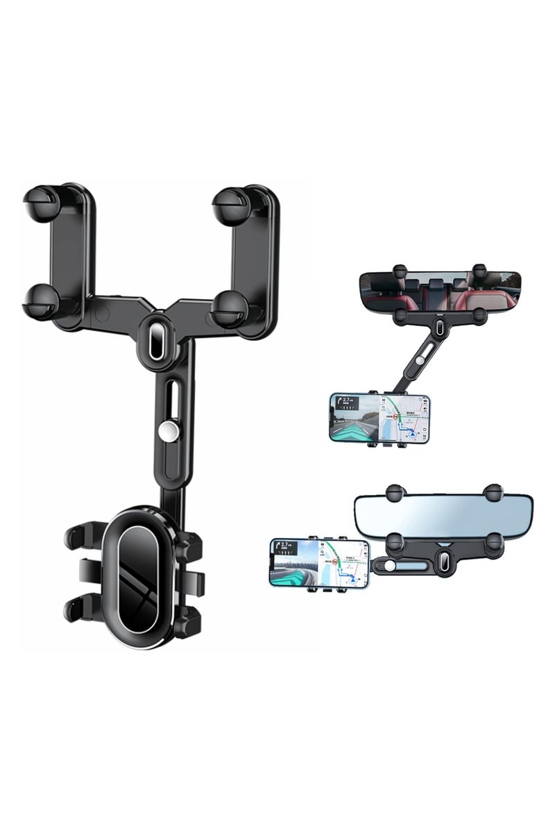 بلان A حامل موبايل لمراية الصالون في السيارة - متعدد الزوايا قابل للتدوير 360° والتعديل، بـ4 مشابك تثبيت مطورة، متوافق مع جميع أنواع الهواتف والمرايا الخلفية الكبيرة - Image 1