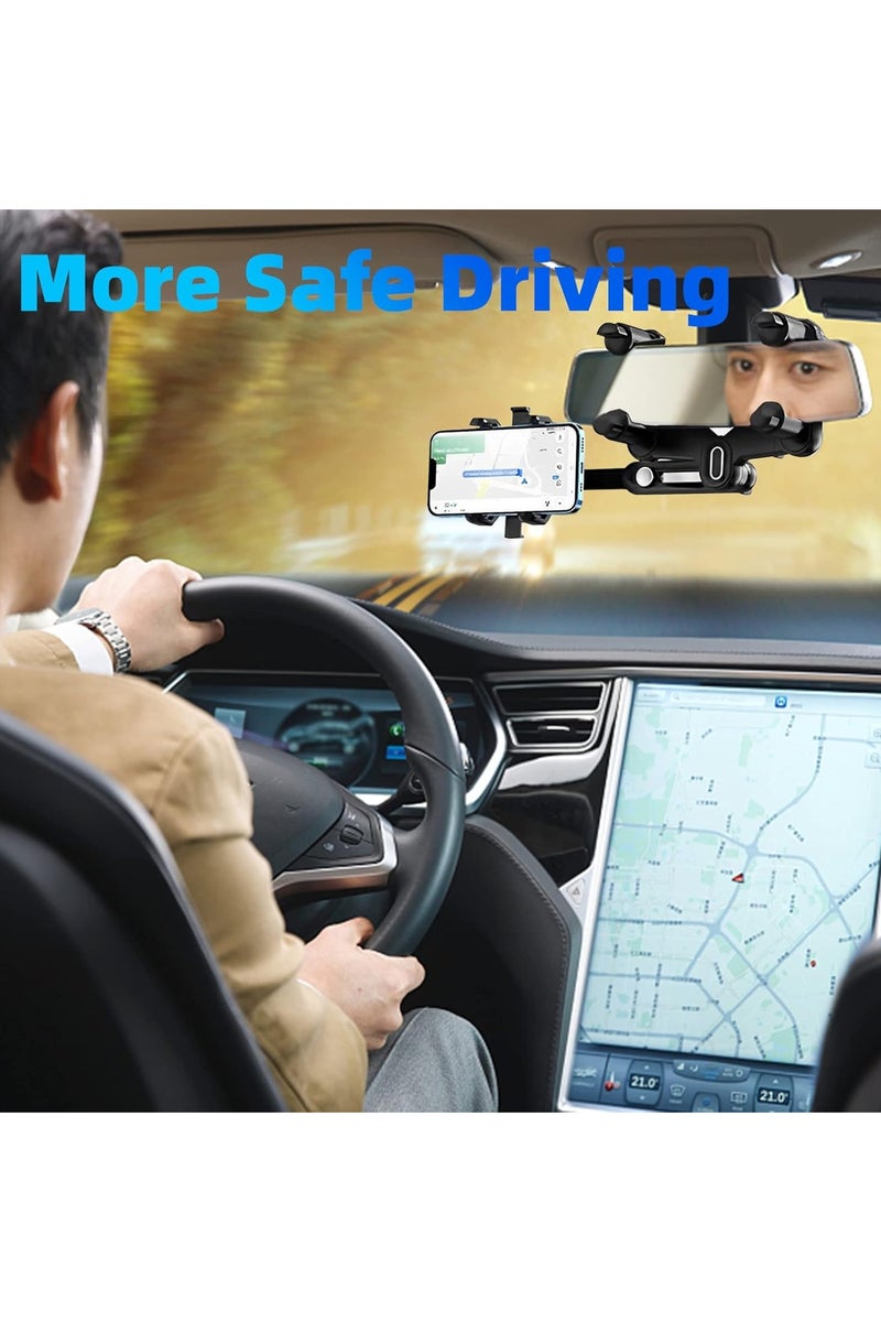بلان A حامل موبايل لمراية الصالون في السيارة - متعدد الزوايا قابل للتدوير 360° والتعديل، بـ4 مشابك تثبيت مطورة، متوافق مع جميع أنواع الهواتف والمرايا الخلفية الكبيرة - Image 4