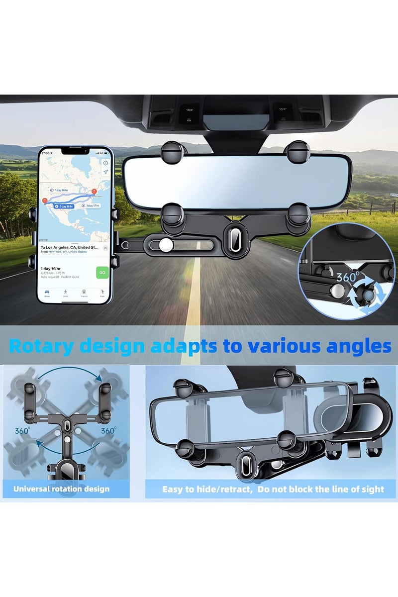 بلان A حامل موبايل لمراية الصالون في السيارة - متعدد الزوايا قابل للتدوير 360° والتعديل، بـ4 مشابك تثبيت مطورة، متوافق مع جميع أنواع الهواتف والمرايا الخلفية الكبيرة - Image 3