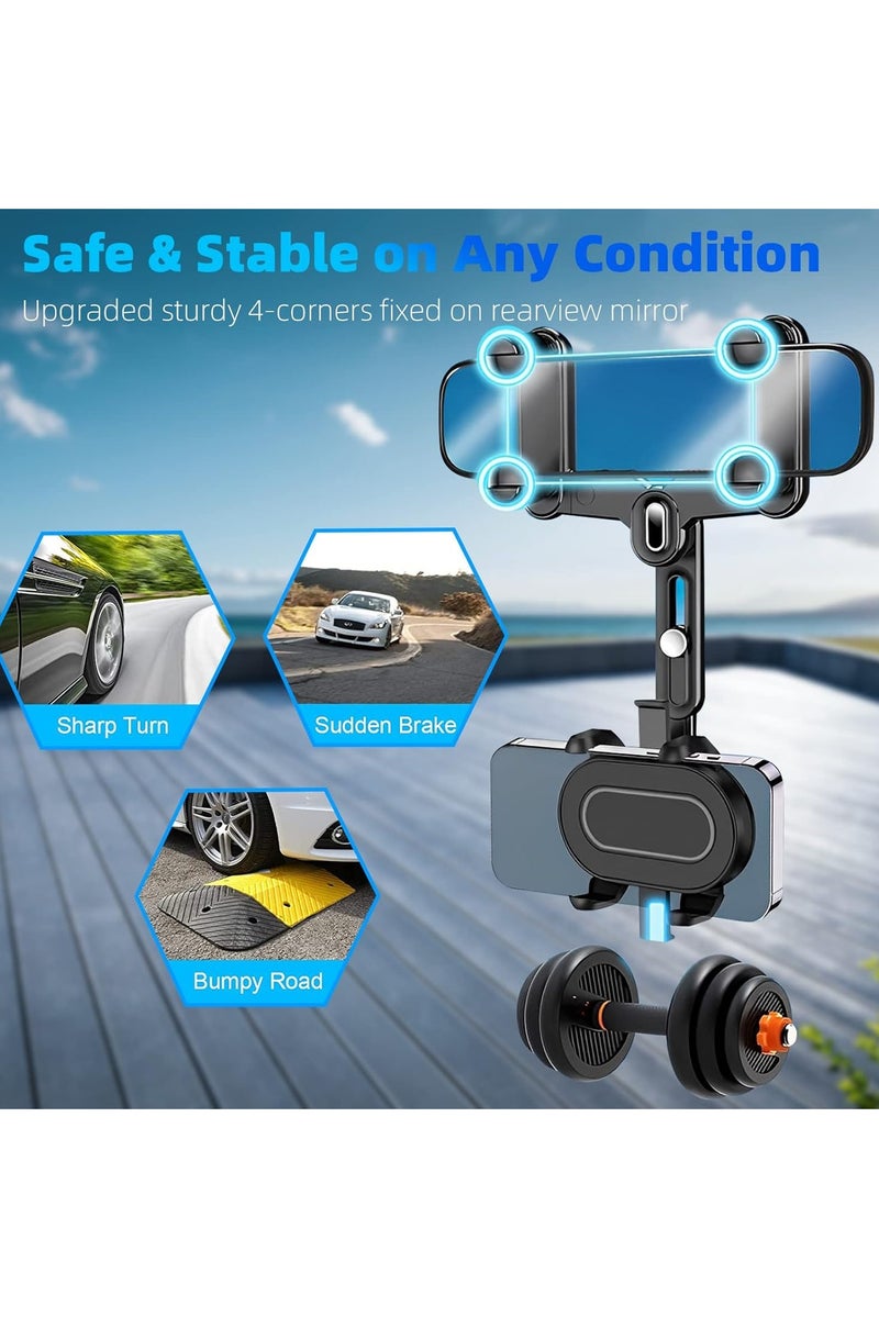 بلان A حامل موبايل لمراية الصالون في السيارة - متعدد الزوايا قابل للتدوير 360° والتعديل، بـ4 مشابك تثبيت مطورة، متوافق مع جميع أنواع الهواتف والمرايا الخلفية الكبيرة - Image 5