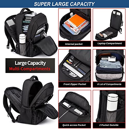 PUSLOM Extra Large Backpack for Men 55L,18.4Inch Travel Laptop Backpack with USB Charging Port Business Flight Approved Carry On Backpack,TSA Big Capacity Heavy Duty Computer Bag College Bookbag,Black - Image 3