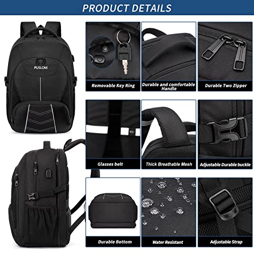 PUSLOM Extra Large Backpack for Men 55L,18.4Inch Travel Laptop Backpack with USB Charging Port Business Flight Approved Carry On Backpack,TSA Big Capacity Heavy Duty Computer Bag College Bookbag,Black - Image 4