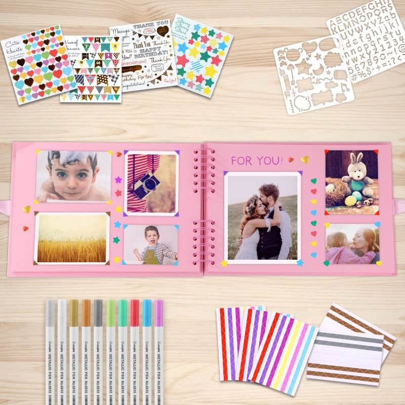 Gotideal 80 Pages Scrapbook Album with 10 Metallic Markers, Craft Paper Photo Album for Wedding and Anniversary, Family DIY Scrapbook Accessories with Scrapbooking Stickers Corners(Pink) - Image 5