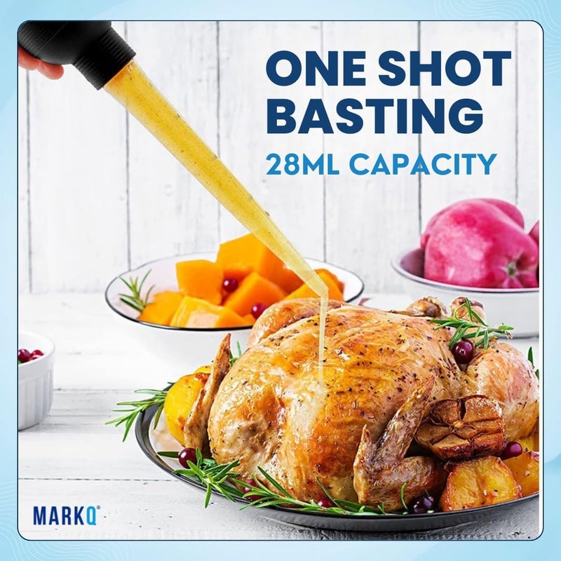 MARKQ قطارة زيت الديك الرومي – حقنة لتوزيع السوائل الساخنة، حقنة لحقن اللحوم والطعام، قطارة ديك رومي كبيرة مع فرشاة تنظيف، أداة طهي أساسية لعيد الشكر، سوداء - Image 2