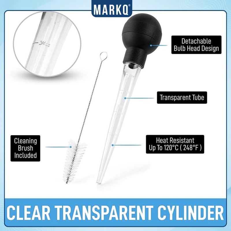 MARKQ قطارة زيت الديك الرومي – حقنة لتوزيع السوائل الساخنة، حقنة لحقن اللحوم والطعام، قطارة ديك رومي كبيرة مع فرشاة تنظيف، أداة طهي أساسية لعيد الشكر، سوداء - Image 3