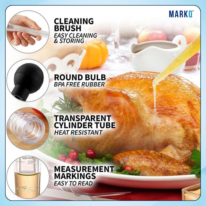 MARKQ قطارة زيت الديك الرومي – حقنة لتوزيع السوائل الساخنة، حقنة لحقن اللحوم والطعام، قطارة ديك رومي كبيرة مع فرشاة تنظيف، أداة طهي أساسية لعيد الشكر، سوداء - Image 5