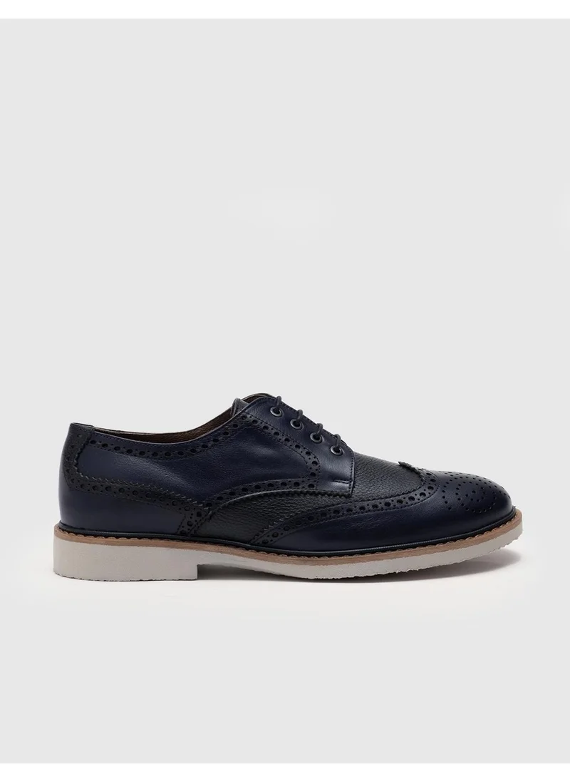 كاباني Leather Navy Blue Lace-Up Men's Casual Shoes