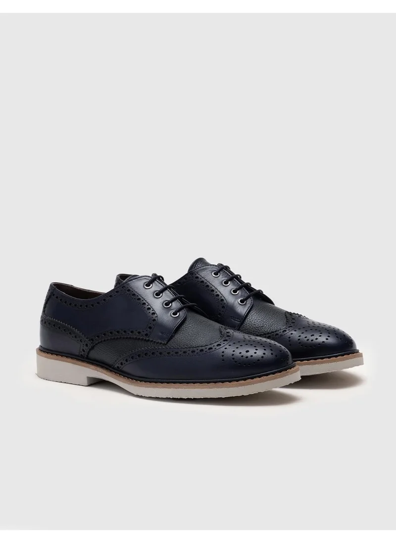 Cabani Leather Navy Blue Lace-Up Men's Casual Shoes