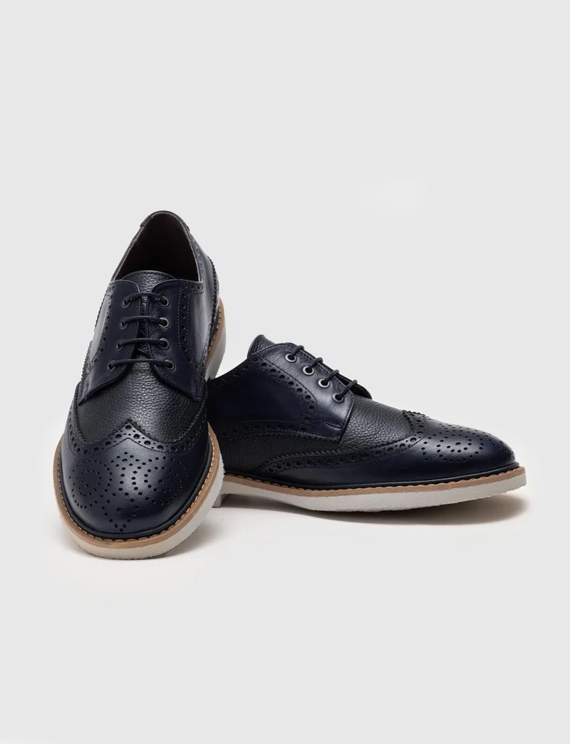 كاباني Leather Navy Blue Lace-Up Men's Casual Shoes