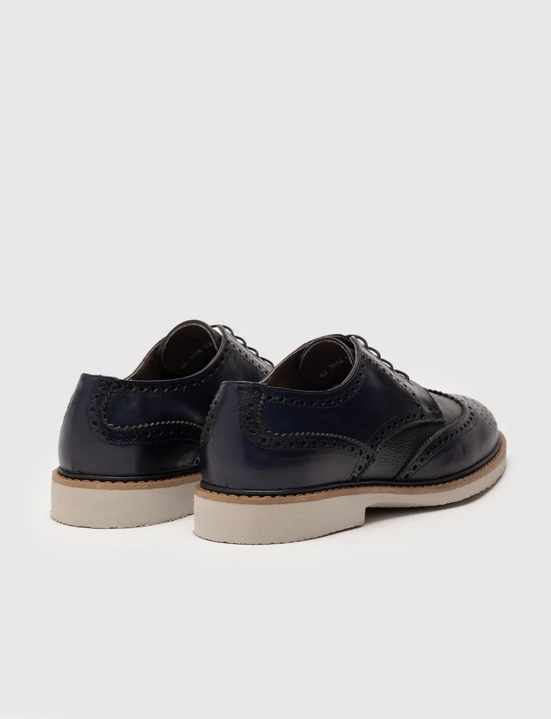 كاباني Leather Navy Blue Lace-Up Men's Casual Shoes